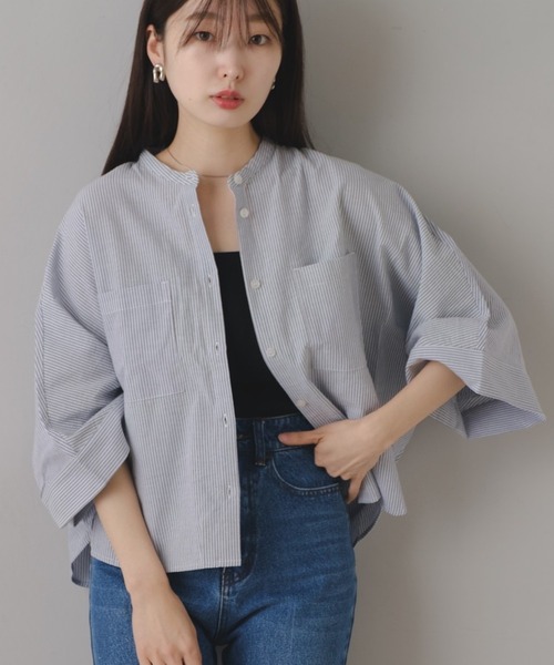 Kastane（カスタネ）の「【新色追加/4色展開】B コットンボイルストライプシャツ（シャツ/ブラウス・レディース・ブラック/グレー/グリーン/ネイビー・FREE）」の3枚目の写真