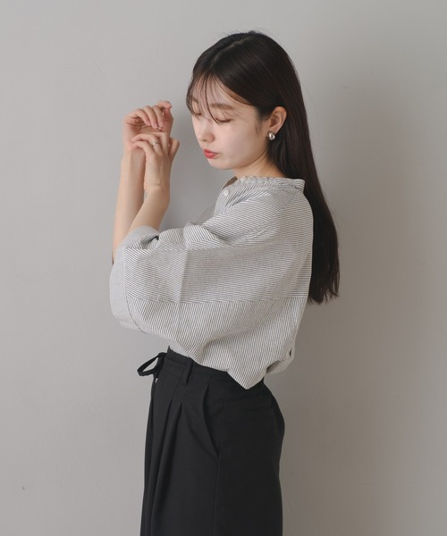 Kastane（カスタネ）の「【新色追加/4色展開】B コットンボイルストライプシャツ（シャツ/ブラウス・レディース・ブラック/グレー/グリーン/ネイビー・FREE）」の6枚目の写真