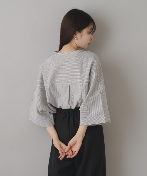 Kastane（カスタネ）の「【新色追加/4色展開】B コットンボイルストライプシャツ（シャツ/ブラウス・レディース・ブラック/グレー/グリーン/ネイビー・FREE）」の7枚目の写真