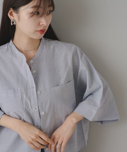 Kastane（カスタネ）の「【新色追加/4色展開】B コットンボイルストライプシャツ（シャツ/ブラウス・レディース・ブラック/グレー/グリーン/ネイビー・FREE）」の11枚目の写真