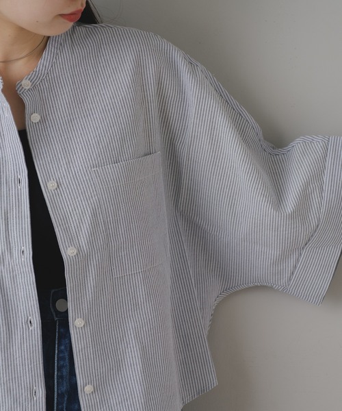 Kastane（カスタネ）の「【新色追加/4色展開】B コットンボイルストライプシャツ（シャツ/ブラウス・レディース・ブラック/グレー/グリーン/ネイビー・FREE）」の12枚目の写真