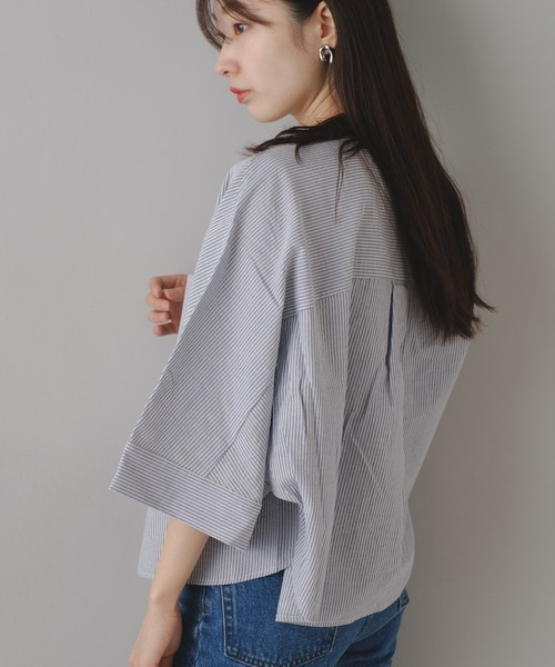 Kastane（カスタネ）の「【新色追加/4色展開】B コットンボイルストライプシャツ（シャツ/ブラウス・レディース・ブラック/グレー/グリーン/ネイビー・FREE）」の13枚目の写真