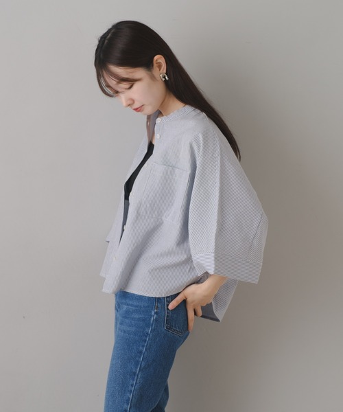 Kastane（カスタネ）の「【新色追加/4色展開】B コットンボイルストライプシャツ（シャツ/ブラウス・レディース・ブラック/グレー/グリーン/ネイビー・FREE）」の14枚目の写真