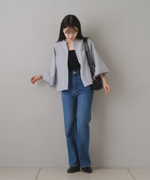 Kastane（カスタネ）の「【新色追加/4色展開】B コットンボイルストライプシャツ（シャツ/ブラウス・レディース・ブラック/グレー/グリーン/ネイビー・FREE）」の16枚目の写真