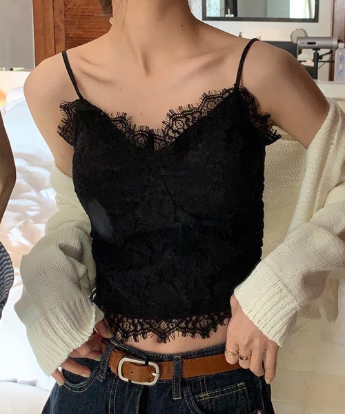 Lace Ladies(レースレディース)の「フラワー レース コンパクト カップ付き キャミソール(キャミソール・レディース・ブラック/ホワイト・FREE)」の1枚目の写真