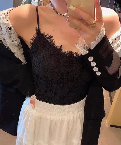 Lace Ladies(レースレディース)の「フラワー レース コンパクト カップ付き キャミソール(キャミソール・レディース・ブラック/ホワイト・FREE)」の3枚目の写真