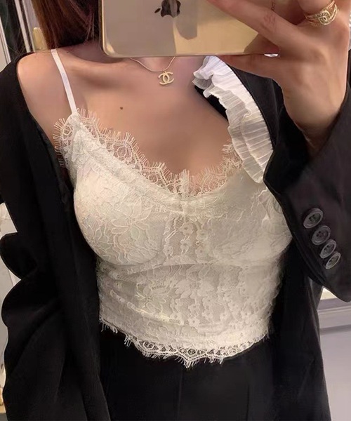 Lace Ladies(レースレディース)の「フラワー レース コンパクト カップ付き キャミソール(キャミソール・レディース・ブラック/ホワイト・FREE)」の6枚目の写真