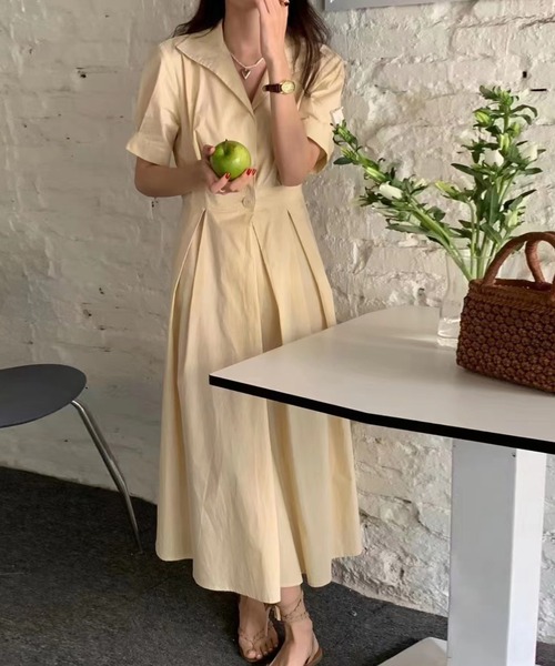 FREE STYLISTS(フリー スタイリスト)の「YUGA_YGMC オープンカラー フレアワンピース(ワンピース・レディース・ホワイト/ライトグリーン/ベージュ・FREE)」の5枚目の写真