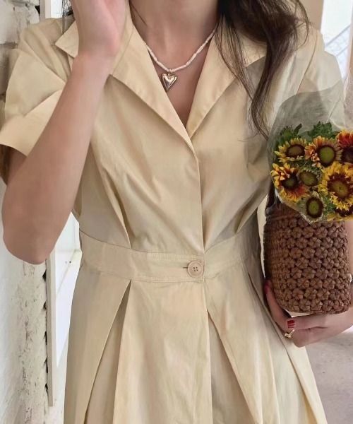 FREE STYLISTS(フリー スタイリスト)の「YUGA_YGMC オープンカラー フレアワンピース(ワンピース・レディース・ホワイト/ライトグリーン/ベージュ・FREE)」の7枚目の写真