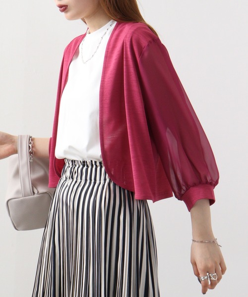 カーディガン AnnaNicola 袖シフォンボレロ レディース Anna Nicola カーディガン AnnaNicola 袖シフォンボレロ