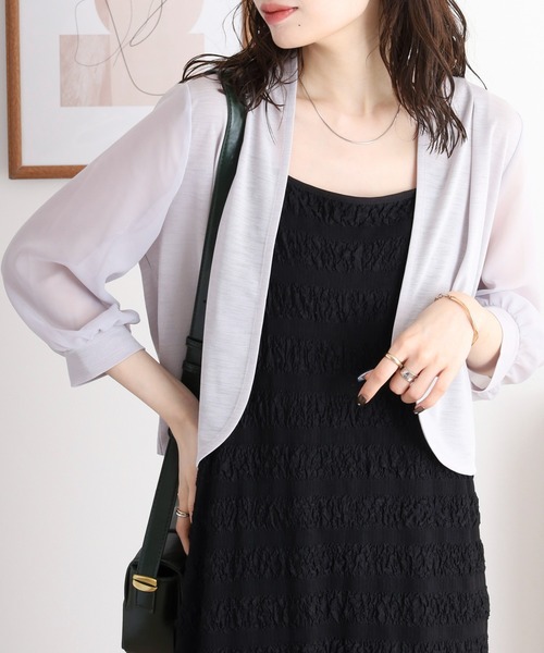 Anna Nicola(アンナニコラ)の「Anna Nicola 袖シフォンボレロ(カーディガン/ボレロ・レディース・ダークグレー/ローズ/モカ/ダークブルー/ブラック/グレイッシュベージュ/マスタード/ライトグレー・38)」の5枚目の写真