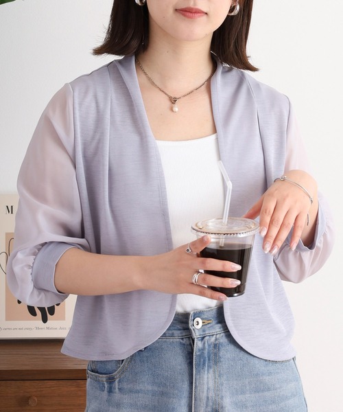 Anna Nicola(アンナニコラ)の「Anna Nicola 袖シフォンボレロ(カーディガン/ボレロ・レディース・ダークグレー/ローズ/モカ/ダークブルー/ブラック/グレイッシュベージュ/マスタード/ライトグレー・38)」の2枚目の写真