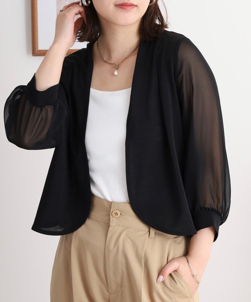 Anna Nicola(アンナニコラ)の「Anna Nicola 袖シフォンボレロ(カーディガン/ボレロ・レディース・ダークグレー/ローズ/モカ/ダークブルー/ブラック/グレイッシュベージュ/マスタード/ライトグレー・38)」の1枚目の写真