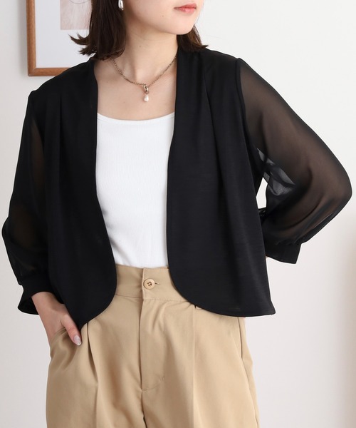 Anna Nicola(アンナニコラ)の「Anna Nicola 袖シフォンボレロ(カーディガン/ボレロ・レディース・ダークグレー/ローズ/モカ/ダークブルー/ブラック/グレイッシュベージュ/マスタード/ライトグレー・38)」の9枚目の写真