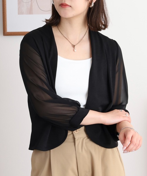 Anna Nicola(アンナニコラ)の「Anna Nicola 袖シフォンボレロ(カーディガン/ボレロ・レディース・ダークグレー/ローズ/モカ/ダークブルー/ブラック/グレイッシュベージュ/マスタード/ライトグレー・38)」の10枚目の写真