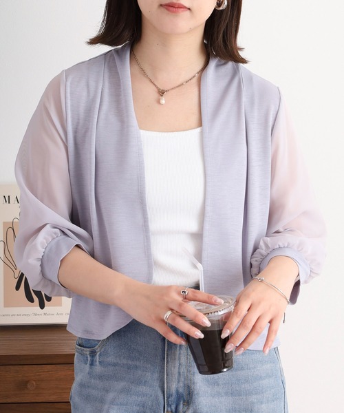 Anna Nicola(アンナニコラ)の「Anna Nicola 袖シフォンボレロ(カーディガン/ボレロ・レディース・ダークグレー/ローズ/モカ/ダークブルー/ブラック/グレイッシュベージュ/マスタード/ライトグレー・38)」の14枚目の写真