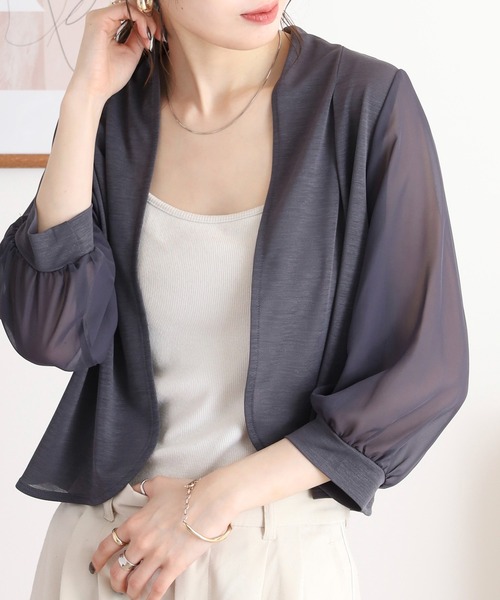 Anna Nicola(アンナニコラ)の「Anna Nicola 袖シフォンボレロ(カーディガン/ボレロ・レディース・ダークグレー/ローズ/モカ/ダークブルー/ブラック/グレイッシュベージュ/マスタード/ライトグレー・38)」の18枚目の写真
