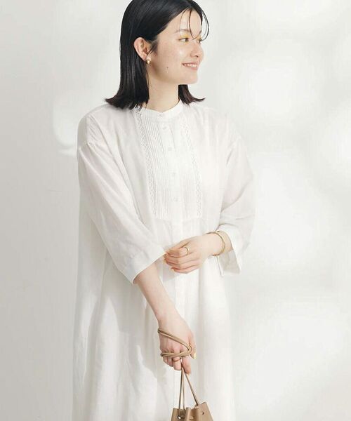 CRAFT STANDARD BOUTIQUE（クラフトスタンダードブティック）の「インド綿混レース使いワンピース（ワンピース・レディース・オフホワイト/ダークネイビー・FREE）」の13枚目の写真