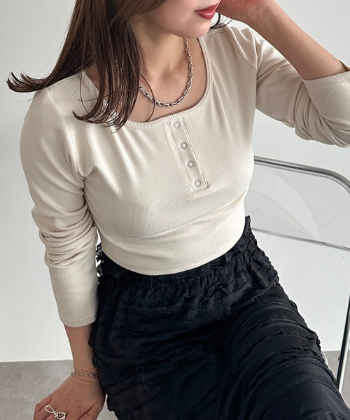 apres jour mignon(アプレジュールミニョン)の「アソートリブトップス【ZOZOTOWN限定アイテム】(Tシャツ/カットソー・レディース・ブルー/ブラック/アイボリー/ネイビー/レッド・X-LARGE/フリー)」の8枚目の写真