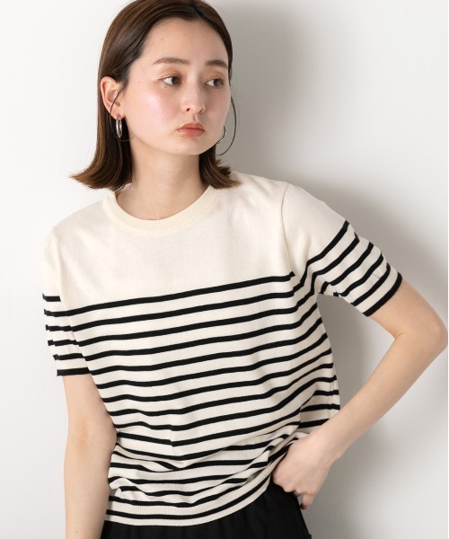 ad thie（アドティエ）の「カラーボーダー 半袖ニット（ニット/セーター・レディース・ブラック/アイボリー/ブルー・FREE）」の10枚目の写真