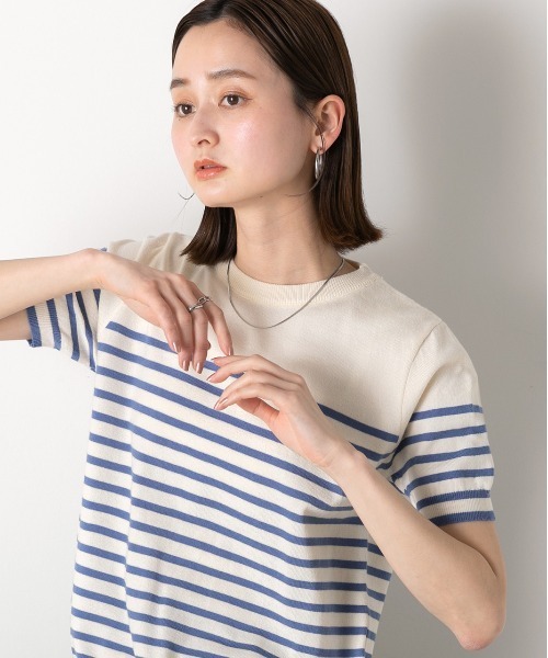 ad thie（アドティエ）の「カラーボーダー 半袖ニット（ニット/セーター・レディース・ブラック/アイボリー/ブルー・FREE）」の17枚目の写真
