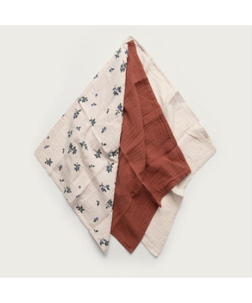 【新品】スリーパー　リバティ　garbo&friends インポート  コットン garbo & friends】Blueberry Burp Cloths 3pcs（おくるみ）｜IN