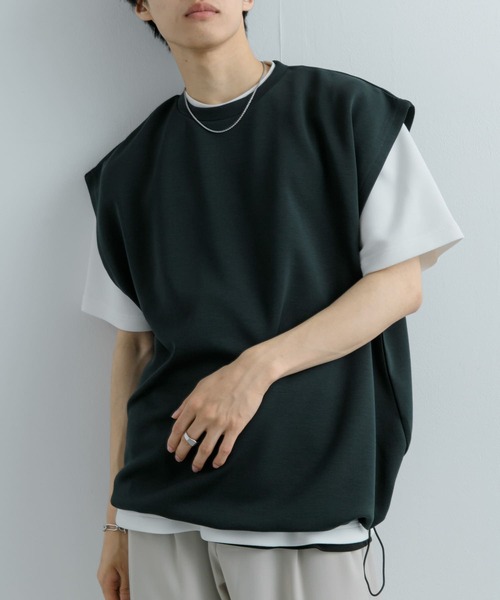 セール】エクストラルーズドローコードノースリーブTシャツ（Tシャツ 