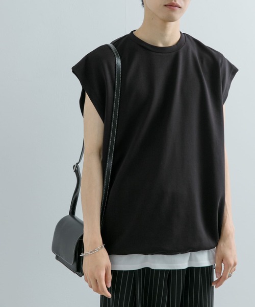 SENSE OF PLACE by URBAN RESEARCH(センスオブプレイスバイアーバンリサーチ)の「エクストラルーズドローコードノースリーブTシャツ(Tシャツ/カットソー・メンズ・グリーン/ブラック・MEDIUM/LARGE)」の2枚目の写真