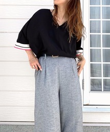 ドルマンリブ5分袖ブラウス