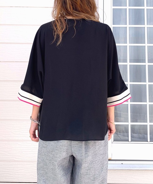 Q(キュー)の「ドルマンリブ5分袖ブラウス(シャツ/ブラウス・レディース・アイボリー/ブラック/ベージュ/カーキ/スモークピンク・MEDIUM)」の8枚目の写真