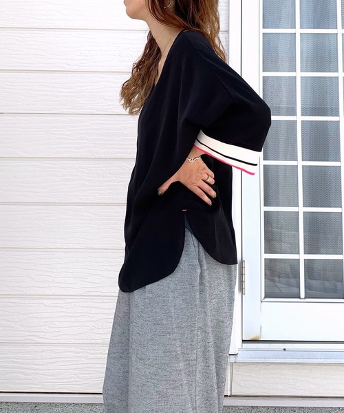 Q(キュー)の「ドルマンリブ5分袖ブラウス(シャツ/ブラウス・レディース・アイボリー/ブラック/ベージュ/カーキ/スモークピンク・MEDIUM)」の18枚目の写真