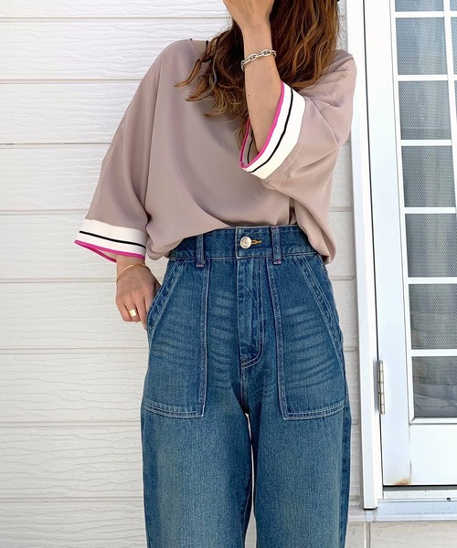 Q(キュー)の「ドルマンリブ5分袖ブラウス(シャツ/ブラウス・レディース・アイボリー/ブラック/ベージュ/カーキ/スモークピンク・MEDIUM)」の11枚目の写真