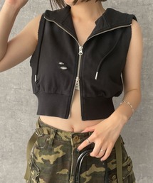 DISPARK/ヴィンテージウォッシュWジップノースリーブパーカー