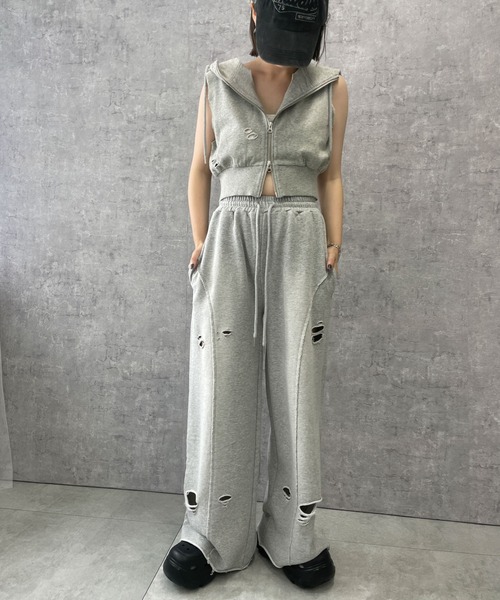 dispark（ディスパーク）の「DISPARK/ヴィンテージウォッシュWジップノースリーブパーカー（パーカー・レディース・ブラック/ブルー系1/杢グレー・FREE）」の5枚目の写真