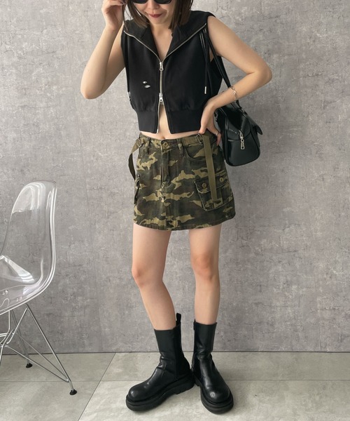 dispark（ディスパーク）の「DISPARK/ヴィンテージウォッシュWジップノースリーブパーカー（パーカー・レディース・ブラック/ブルー系1/杢グレー・FREE）」の10枚目の写真