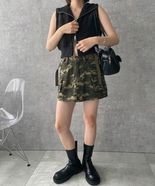 DISPARK/ヴィンテージウォッシュWジップノースリーブパーカー