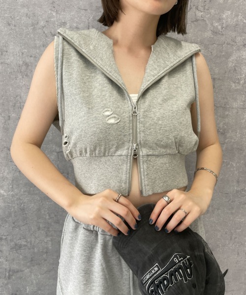 dispark（ディスパーク）の「DISPARK/ヴィンテージウォッシュWジップノースリーブパーカー（パーカー・レディース・ブラック/ブルー系1/杢グレー・FREE）」の12枚目の写真