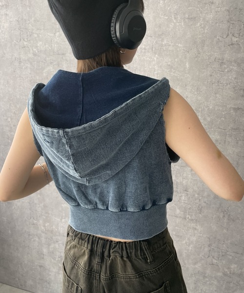 dispark（ディスパーク）の「DISPARK/ヴィンテージウォッシュWジップノースリーブパーカー（パーカー・レディース・ブラック/ブルー系1/杢グレー・FREE）」の18枚目の写真