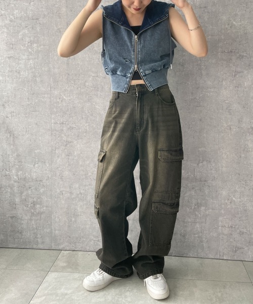 dispark（ディスパーク）の「DISPARK/ヴィンテージウォッシュWジップノースリーブパーカー（パーカー・レディース・ブラック/ブルー系1/杢グレー・FREE）」の19枚目の写真