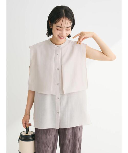 Green　Parks（グリーンパークス）の「レイヤードノースリーブブラウス（シャツ/ブラウス・レディース・ブラック/オフホワイト/ブルー/ライトグレー・FREE）」の11枚目の写真