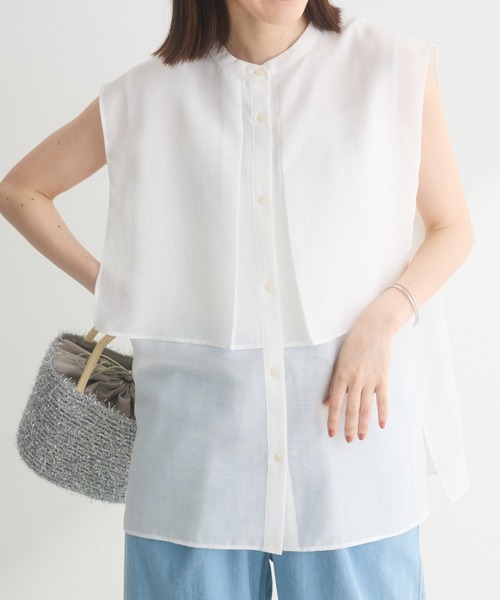 Green　Parks（グリーンパークス）の「レイヤードノースリーブブラウス（シャツ/ブラウス・レディース・ブラック/オフホワイト/ブルー/ライトグレー・FREE）」の2枚目の写真