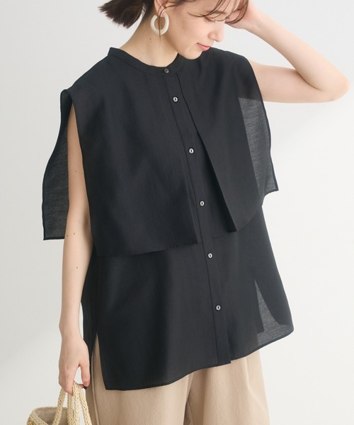 Green　Parks（グリーンパークス）の「レイヤードノースリーブブラウス（シャツ/ブラウス・レディース・ブラック/オフホワイト/ブルー/ライトグレー・FREE）」の3枚目の写真