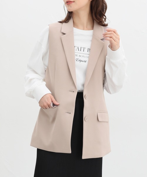 Honeys（ハニーズ）の「【ストレッチ/ウォッシャブル/イージーケア】テーラードジレ（ベスト・レディース・ネイビー/ベージュ/ブラック/杢グレー・S/M/L/LL）」の4枚目の写真