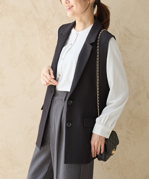 Honeys（ハニーズ）の「【ストレッチ/ウォッシャブル/イージーケア】テーラードジレ（ベスト・レディース・ネイビー/ベージュ/ブラック/杢グレー・S/M/L/LL）」の9枚目の写真