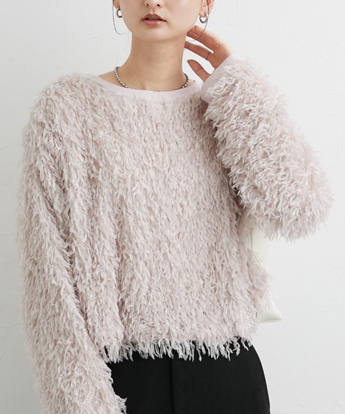 nissen（ニッセン）の「シャギーカットソートップス（Tシャツ/カットソー・レディース・ピンク/アイボリー/ブルーグレー・S/M/L/LL）」の3枚目の写真