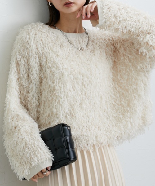 nissen（ニッセン）の「シャギーカットソートップス（Tシャツ/カットソー・レディース・ピンク/アイボリー/ブルーグレー・S/M/L/LL）」の2枚目の写真