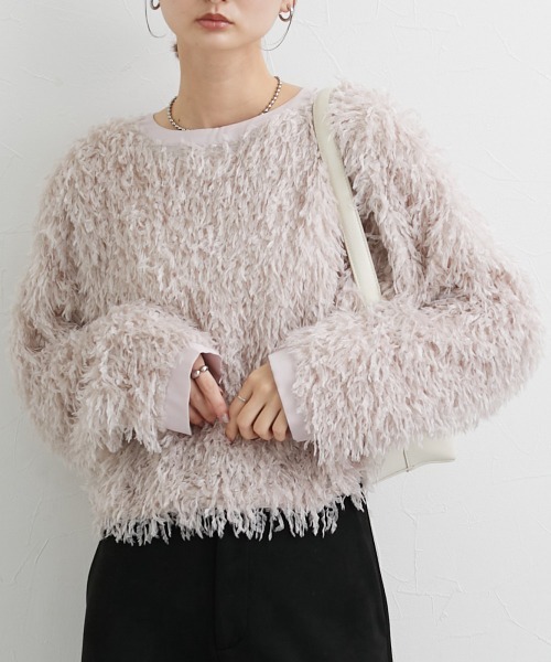 nissen（ニッセン）の「シャギーカットソートップス（Tシャツ/カットソー・レディース・ピンク/アイボリー/ブルーグレー・S/M/L/LL）」の4枚目の写真