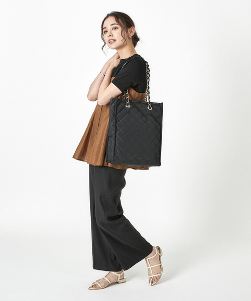 ■LeSportsac■レスポートサック チェーン縦型トートバッグ CHAIN MINI N/S TOTEダークオリーブチェーンキルト（トート
