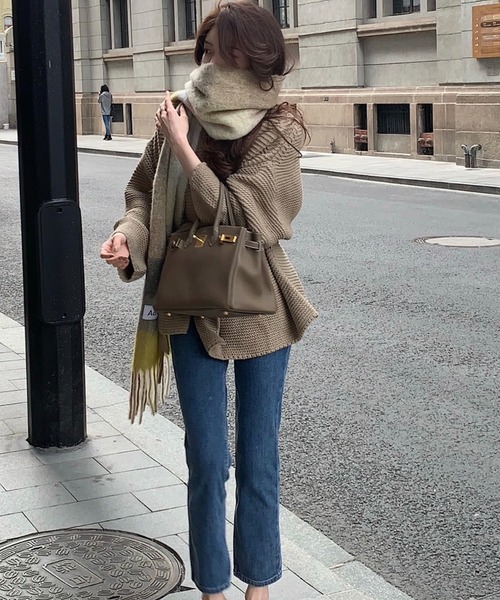 セール】ベルト付きショールカラーニットカーディガン