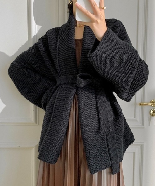 セール】ベルト付きショールカラーニットカーディガン（カーディガン